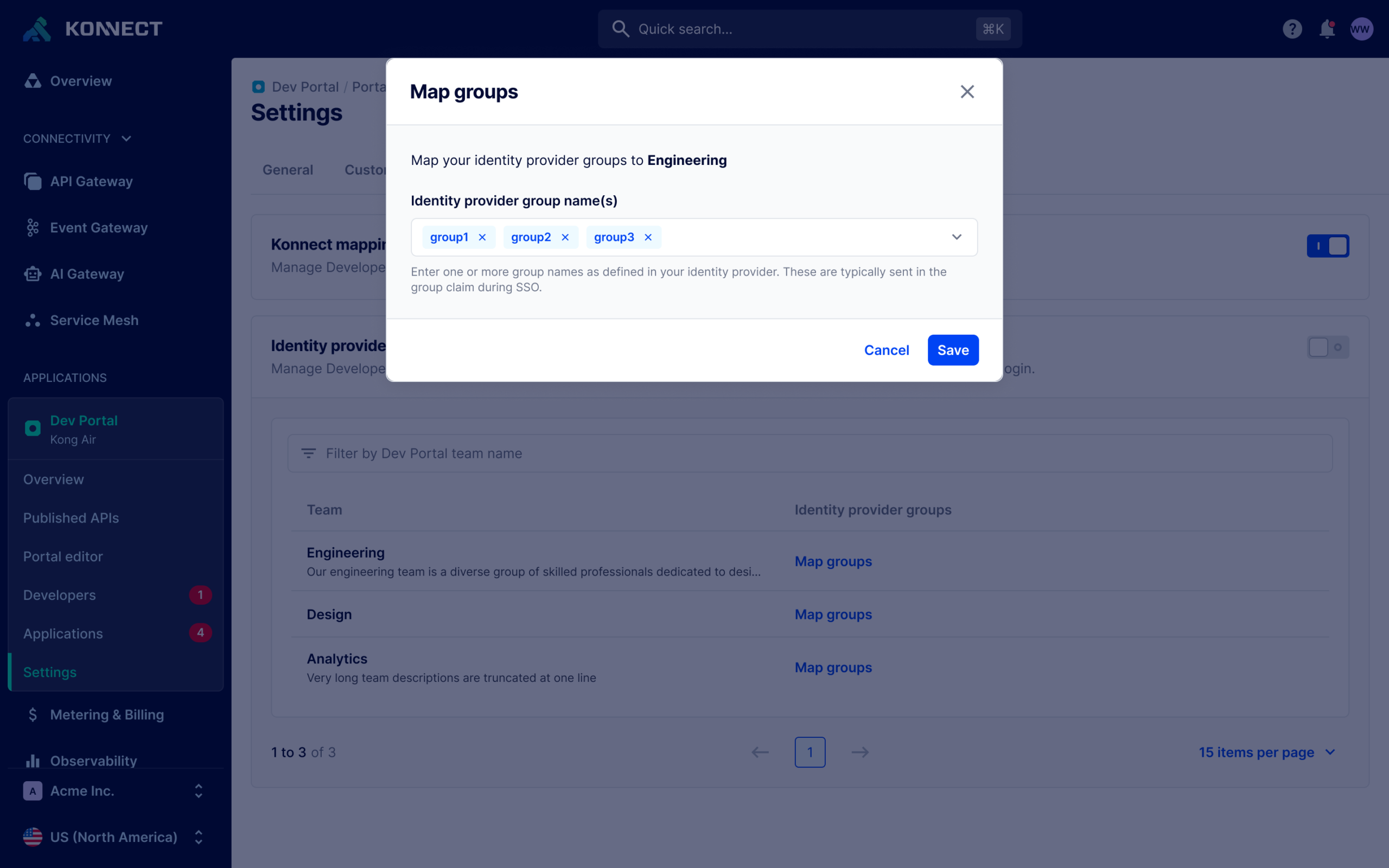 Map Groups - Selected Identity Provider Groups