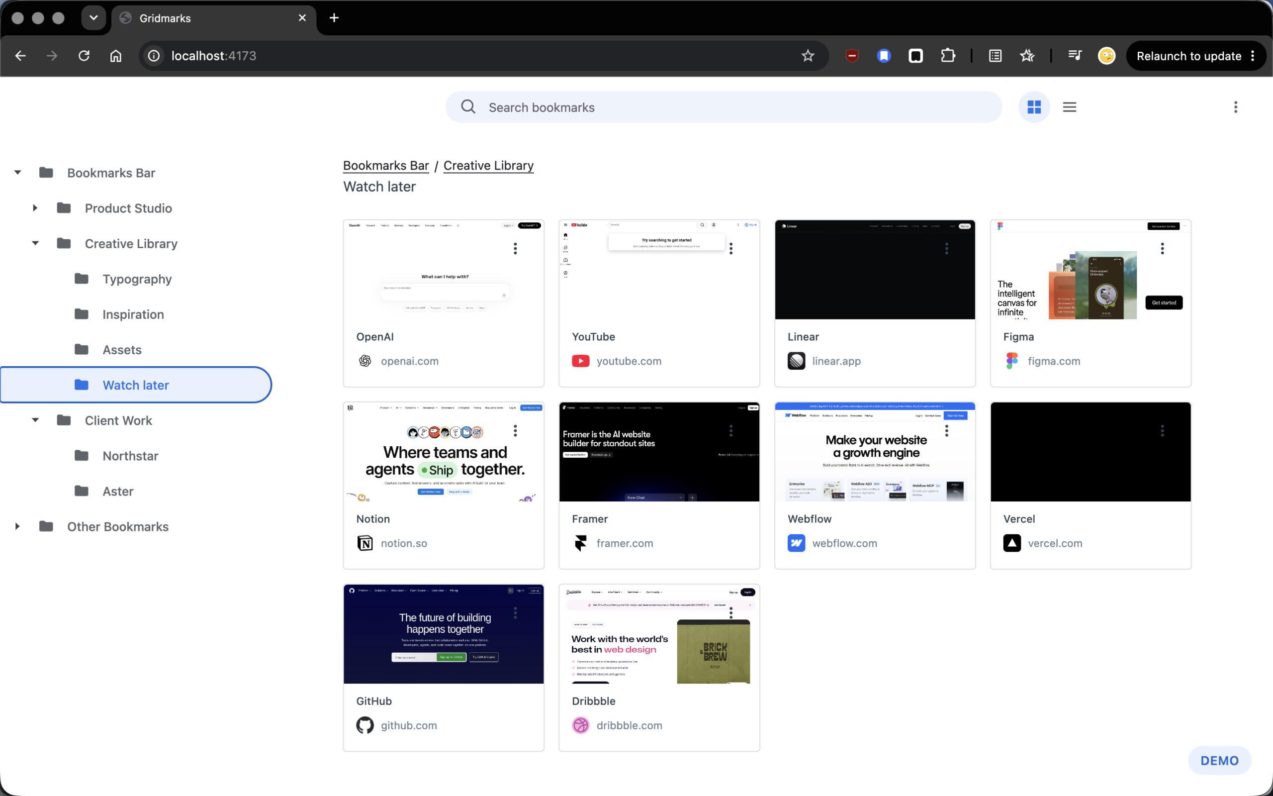 Page previews help people recognize saved content while keeping familiar titles, favicons, and folders.